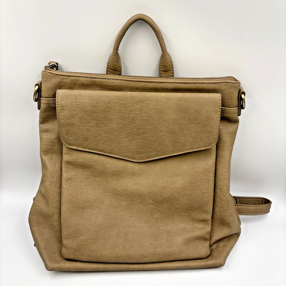 Antik Kraft Taupe Tan Womenβs Convertible Backpack with Strap 12β x 11β